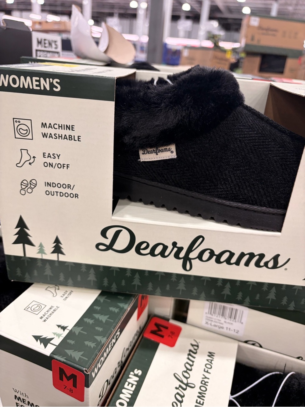 dearfoams Black Faux Fur Clog Slippers